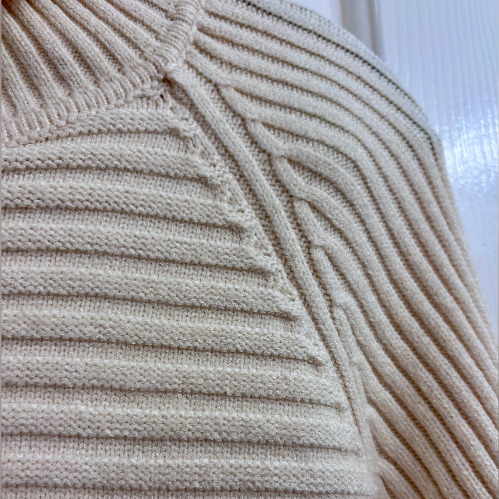 SAGE THE LABEL Ribbed Turtleneck Sweater with Wide Bell Cuffs in Ivory/Cream - Picture 4 of 16